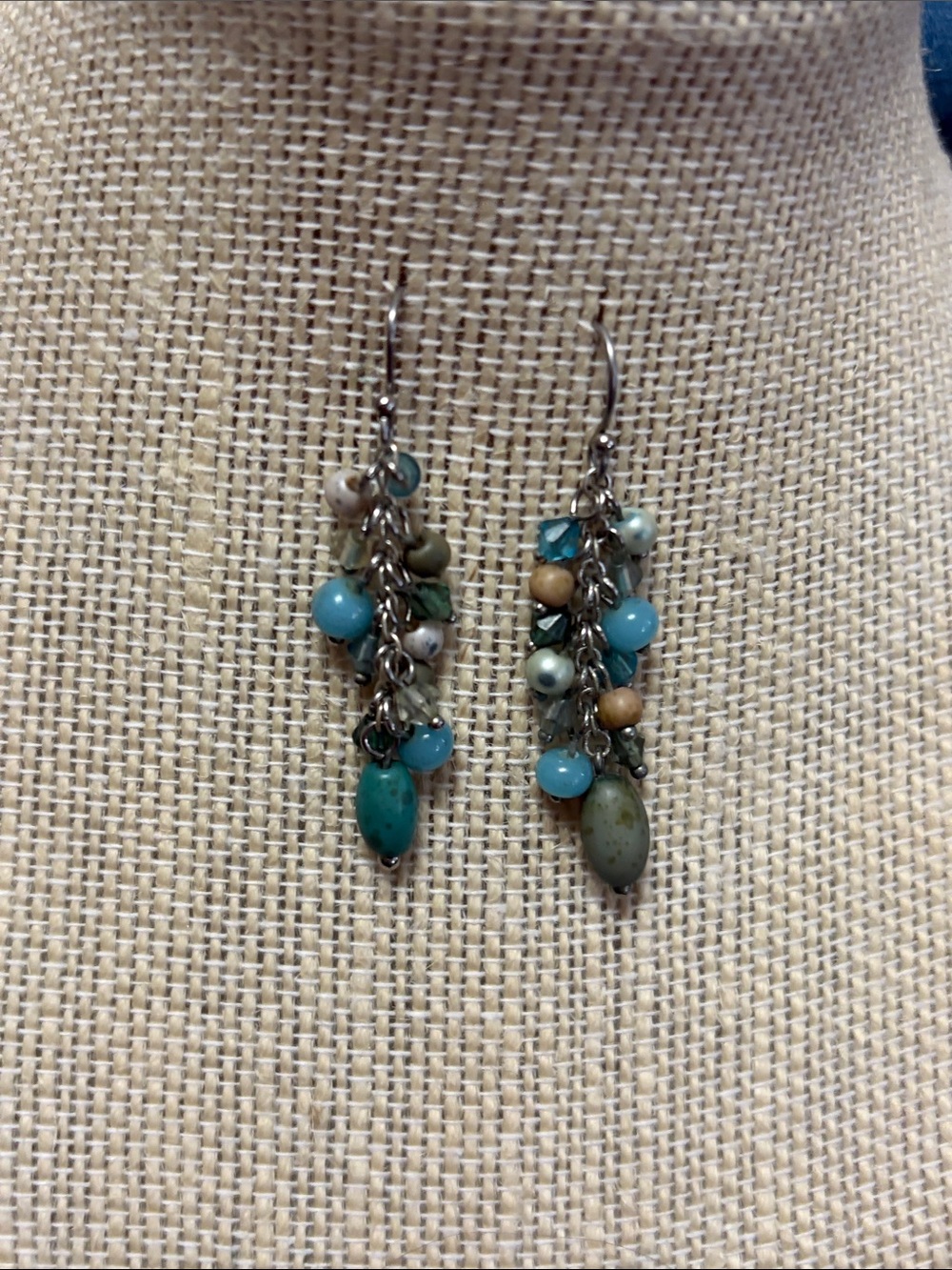 Source Unknown Blue-Green Beaded Cluster Dangle Earrings - Women Jewelry